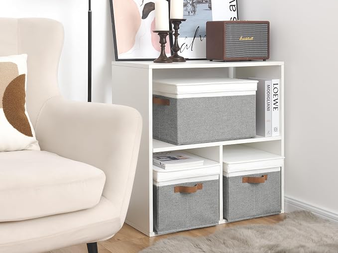 StorageWorks Storage Bins with Lids, Decorative Storage Boxes with Lid and PU - Image 6