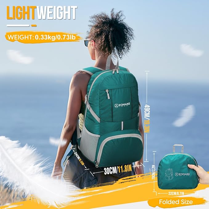 ZOMAKE Lightweight Packable Backpack 35L, Light Foldable Backpacks Water - Image 3