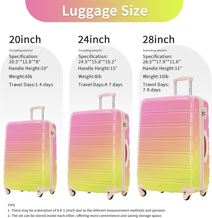 Merax Luggage Sets 3 Piece, Hardside Expandable Suitcase Set - Image 2