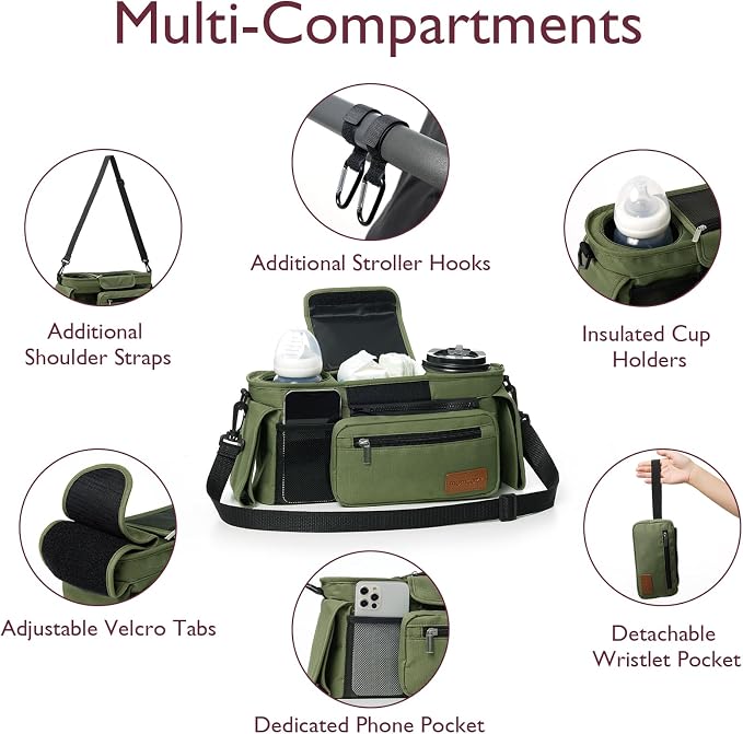 Momcozy Universal Baby Stroller Organizer, 2 Insulated Cup Holder, Detachable - Image 2