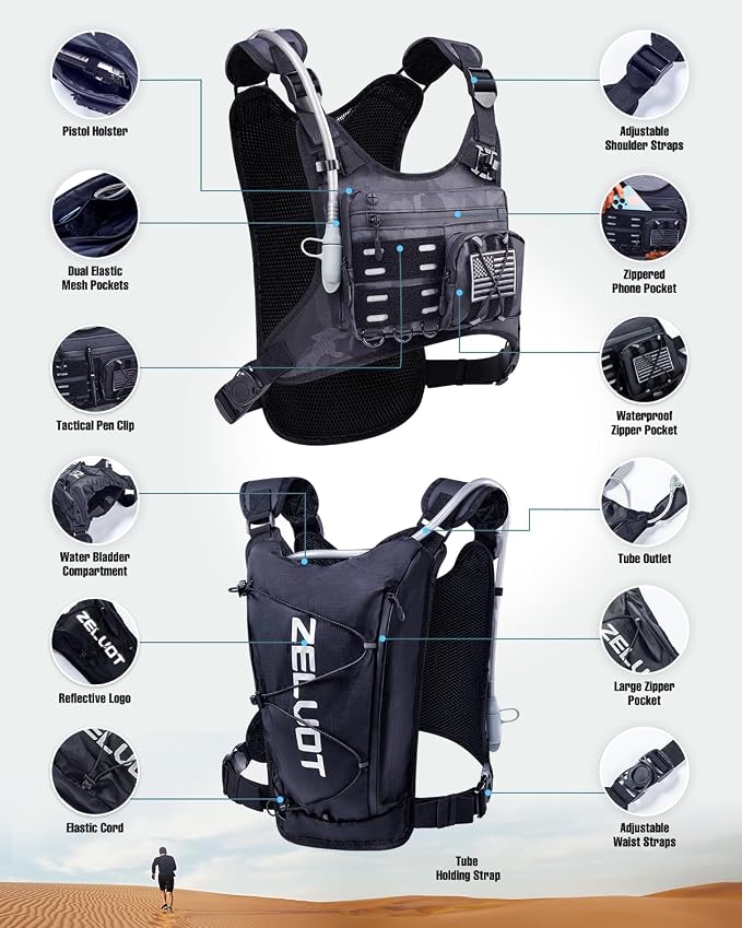 Running Vest with 2L Water Bladder, USA Original Patent, Lightweight Adjustable - Image 5