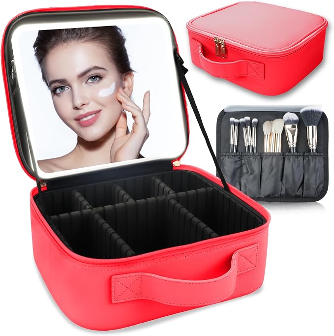 Makeup Bag with Led Mirror, Travel Makeup Organizer with 3 Color Setting by SUILU