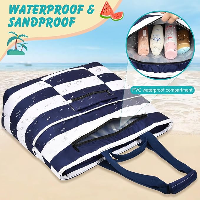 Extra Large Beach Bags for Women, Waterproof Sandproof Beach Tote Bag Zipper - Image 7