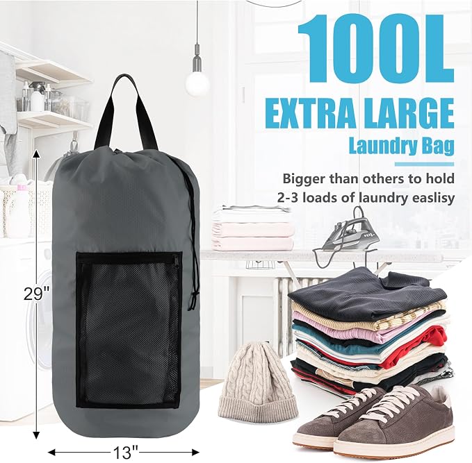 Laundry Bag Backpack, Dirty Clothes Travel Bag - Image 4