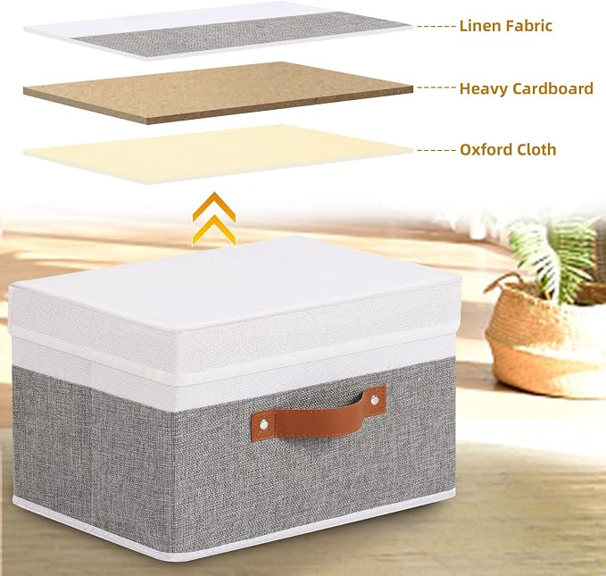 Fabric Storage Boxes with Lids, Linen Foldable Cloth Baskets, Closet Organizer - Image 7