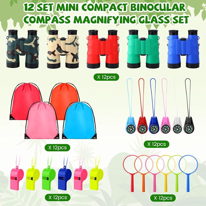 12 Set Binocular Compass Magnifying Glass Set Christmas Birthday Gift Small - Image 2