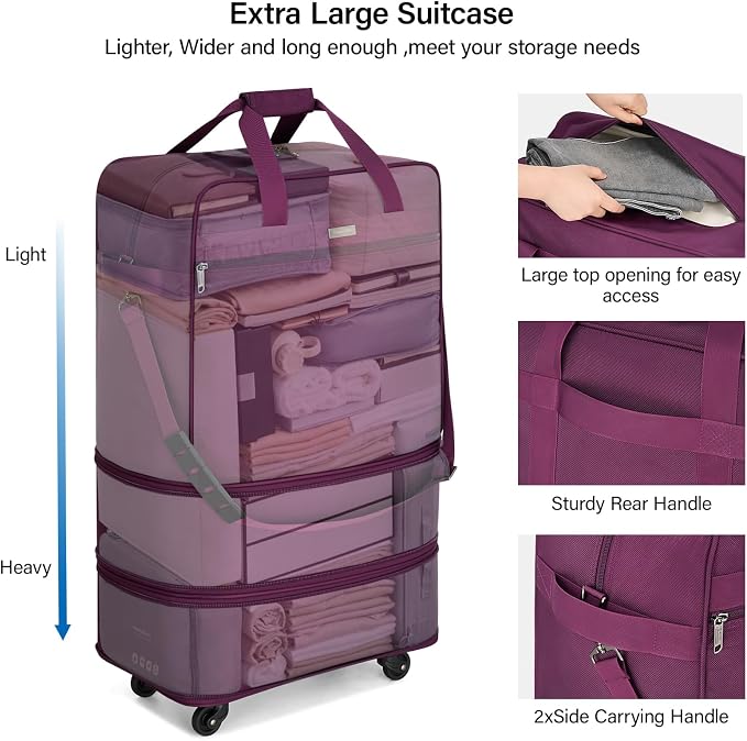 Hanke Suitcases with Wheels Expandable Foldable Luggage Bag Suitcase - Image 3