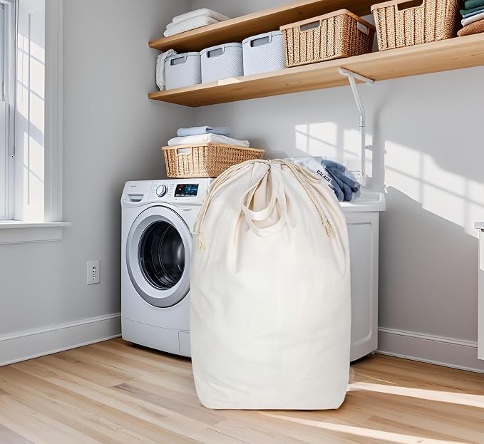 Canvas Laundry Bags with Handles & Square Base 13.8"x 13.8", Large Heavy Duty - Image 8