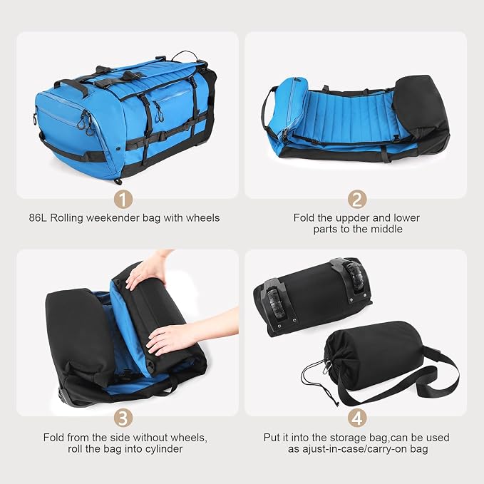 Rolling Duffle Bag with Wheels, 86L 30”Folding Duffle Backpack with 2 Wheels - Image 3