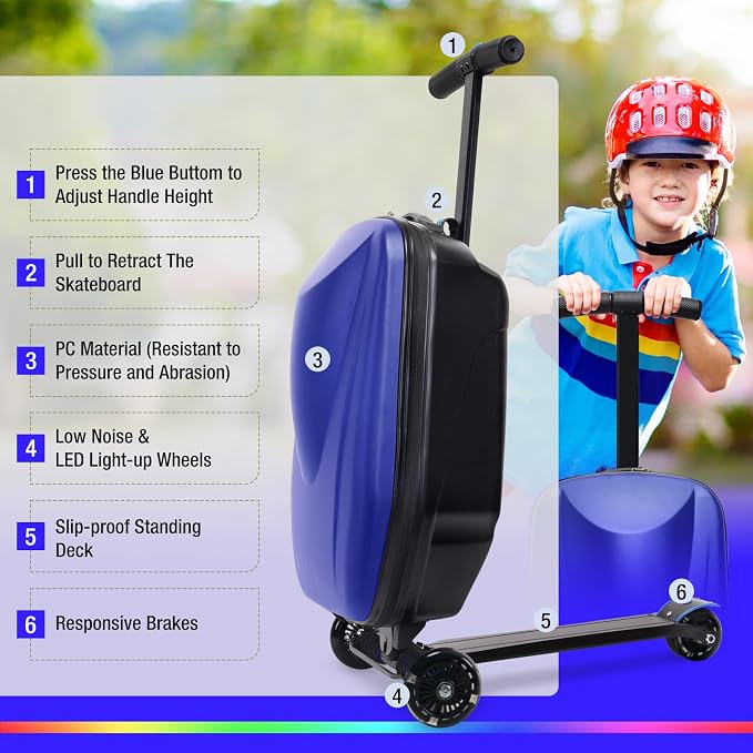 20" Scooter Suitcase for Kids, 2-in-1 Ride On Luggage - Image 7