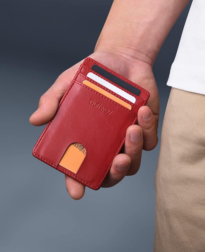 Buffway Mens Slim Wallet, Minimalist Thin Front Pocket Leather Credit Card - Image 7