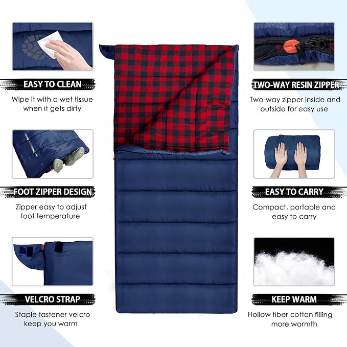 0 Degree Sleeping Bag Cotton Flannel Winter Cold Weather - Image 3