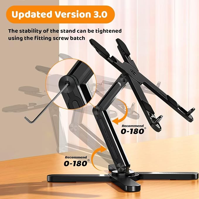 Laptop Stand with 360 Rotating Base, Computer Notebook Laptop Riser Metal Holder - Image 2