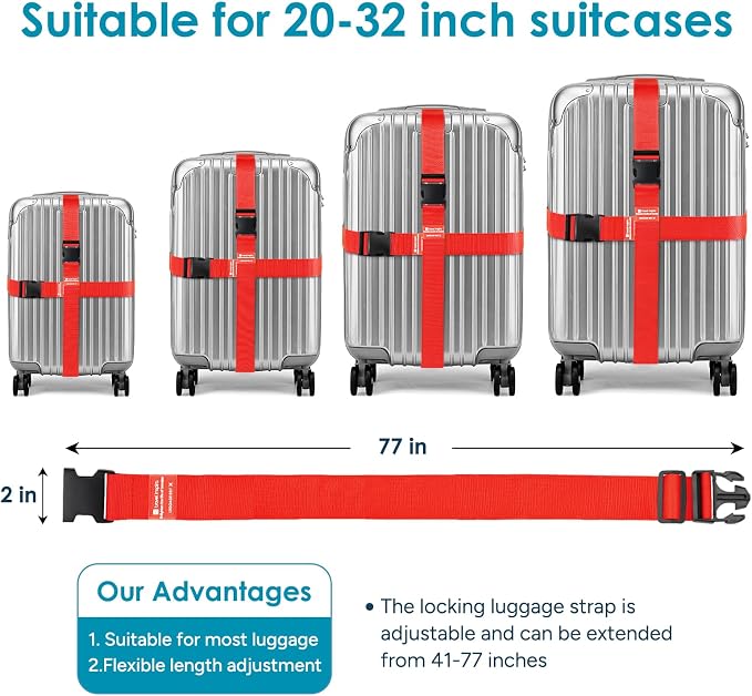 Travel Inspira Luggage Straps for Suitcases, Adjustable Suitcase Strap - Image 3