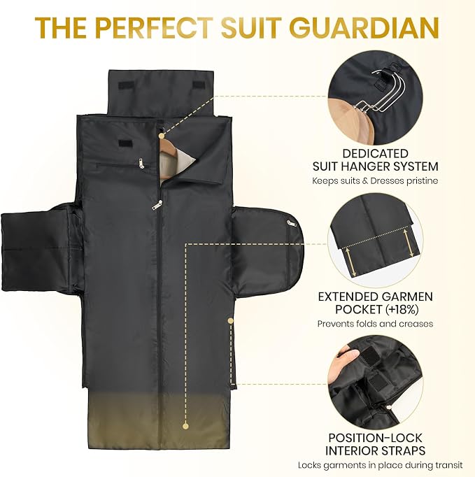 3-in-1 Rolling Garment Bags for Travel, Glitter Wheeled Carry-On Suit Luggage - Image 5