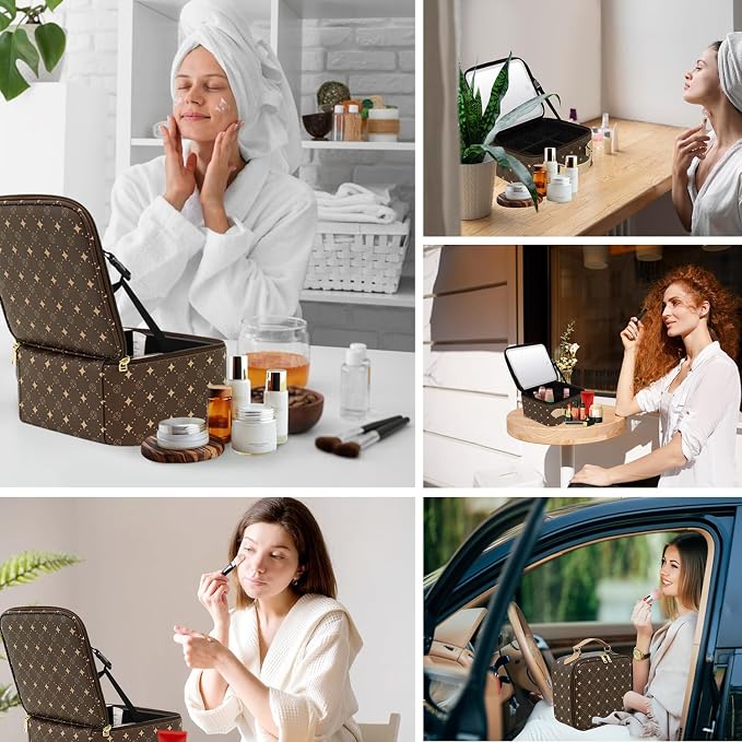 Travel Makeup Bag With 360° rotating LED Mirror, Waterproof cosmetic organizer - Image 9