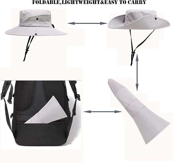 Womens Summer Sun Hat Beach Hat Wide Brim Outdoor UV Protection Hat Foldable - Image 4