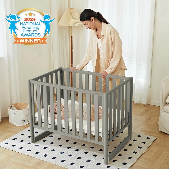 EvoNook 6-in-1 Convertible Mini Crib, 100% New Zealand Solid Wood, 4 Adjustable - Image 3