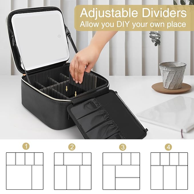 Relavel Travel Makeup Bag With LED Mirror, Cosmetic Train Case with Light up - Image 7