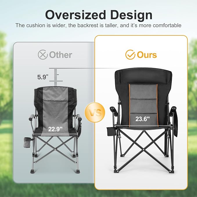 LET'S CAMP Oversized Camping Chairs 29.52" High Back Heavy Duty Lawn Chair - Image 4