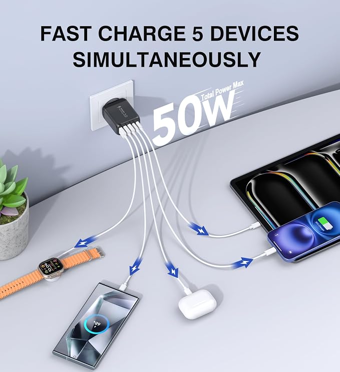 50W USB C Wall Charger Block, 5-Port C Charger Fast Charging Block PD Power - Image 2
