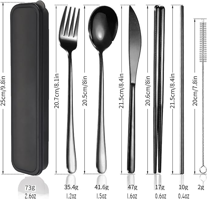 AARAINBOW 6 Pieces 18/8 Stainless Steel Flatware Set Portable Reusable Cutlery - Image 2