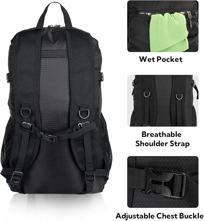 WATERFLY Lightweight Packable Hiking Backpack: 30L Foldable Travel Daypack - Image 5