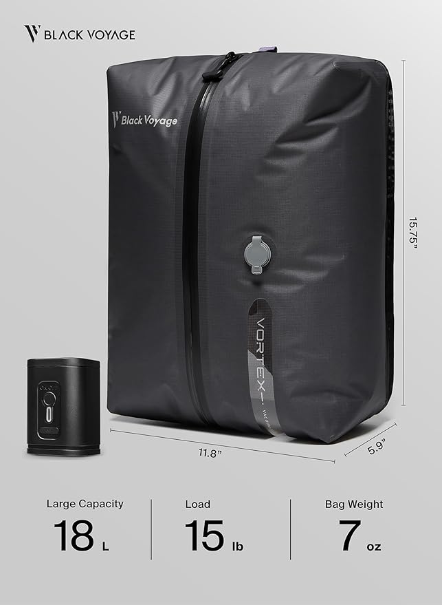 Black Voyage Reusable Vacuum Compression Travel Bag - Image 9
