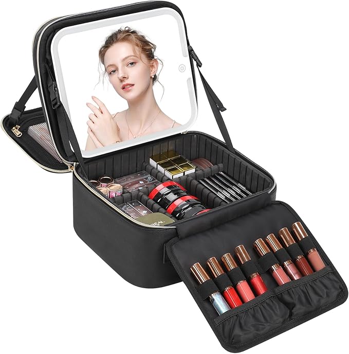 Travel Makeup Bag with LED Mirror Double Layer Makeup Case with Lighted Mirror by TANTO