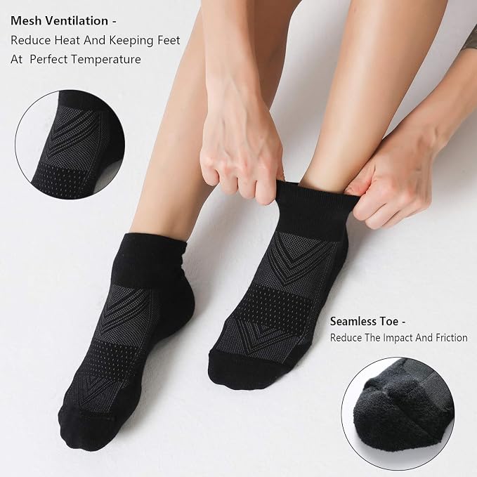 CS CELERSPORT 6 Pairs Women's Running Ankle Socks Athletic Sport Socks Cushioned - Image 4