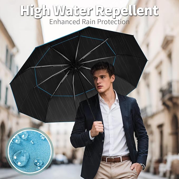 Seniny Windproof Travel Umbrella, Double Vented Canopy Large Umbrellas - Image 6