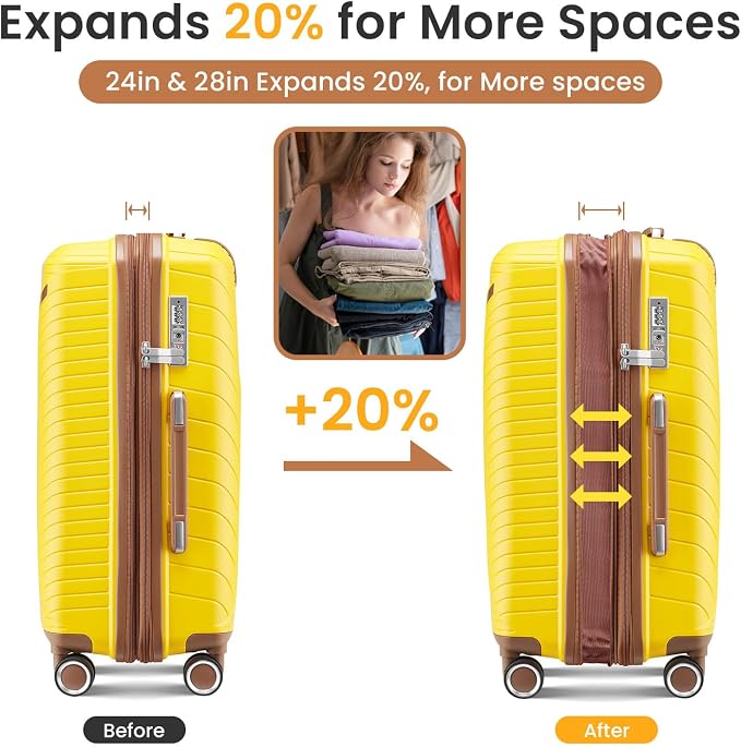 Campfun Luggage Sets 4 Piece, Expandable Carry On Luggage Set Hardshell PP - Image 8