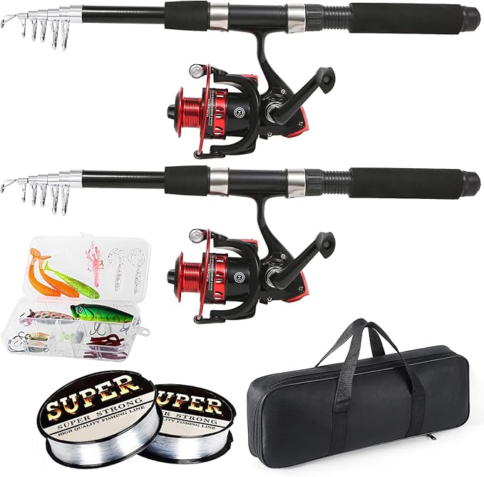 Fishing Rod, 6.9ft 2Pcs Telescopic Fishing Rods Set, Carbon Fiber Fishing Pole by Tripquips