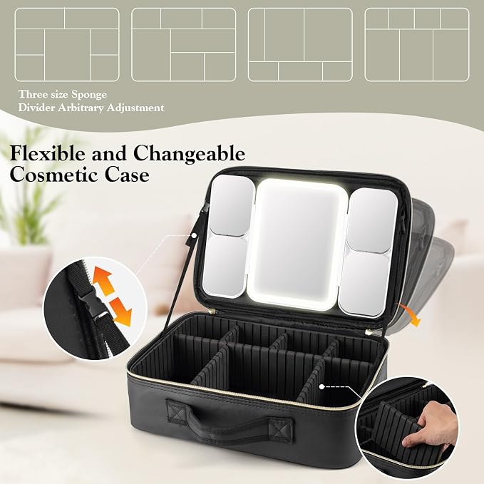 Extra Large Makeup Bag with LED 1X5X10X20X30X Magnifying Mirror and Travel - Image 6
