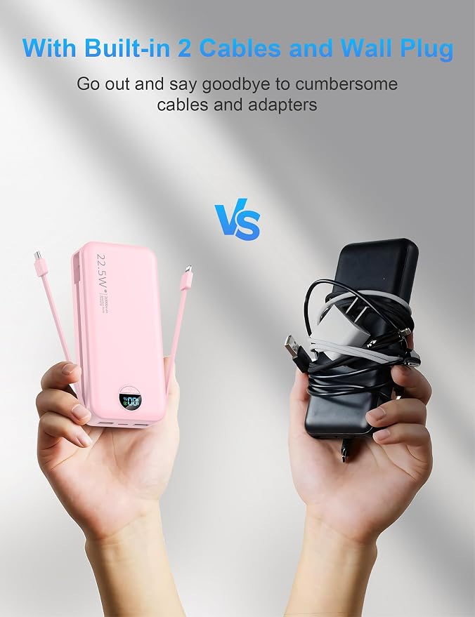 Portable Charger with Wall Plug, 20000mAh USB C Power Bank Fast Charging - Image 2