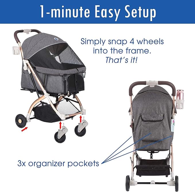 HPZ-PR America Pet Rover Lite Premium Light-Weight Dog/Cat/Pet Stroller Travel - Image 8