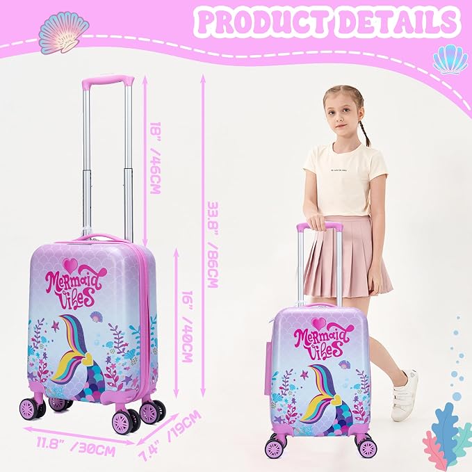 Cute Mermaid Kid’s Luggage Set 2 Piece Suitcase Set 16" Hardside Luggage - Image 2