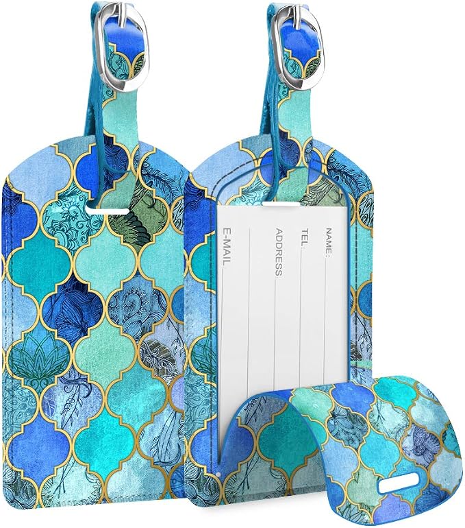 FINTIE 2 Pack Luggage Tags, Leather Name ID Labels by Fintie