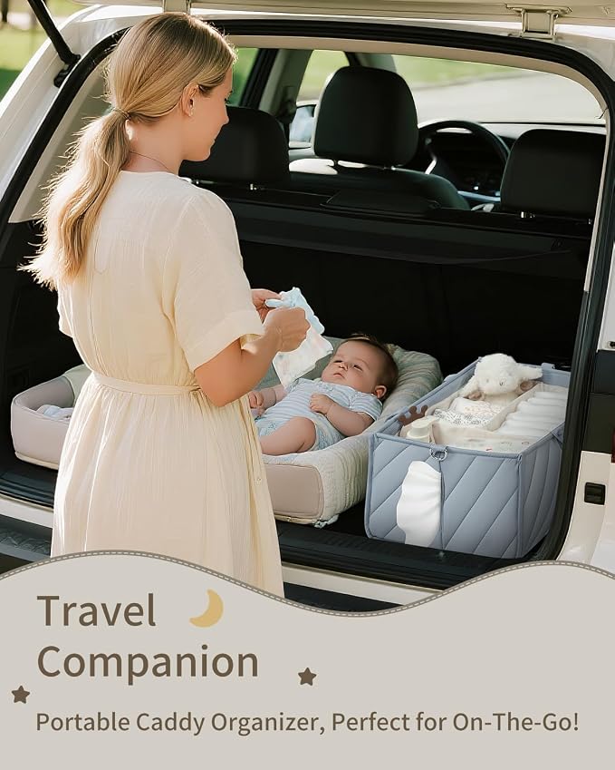 Baby Diaper Caddy with Tissue Pocket, Travel & Car, Baby Essentials Changing - Image 7