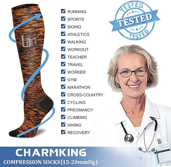 CHARMKING Compression Socks for Women & Men Circulation 15-20 mmHg is Best - Image 5