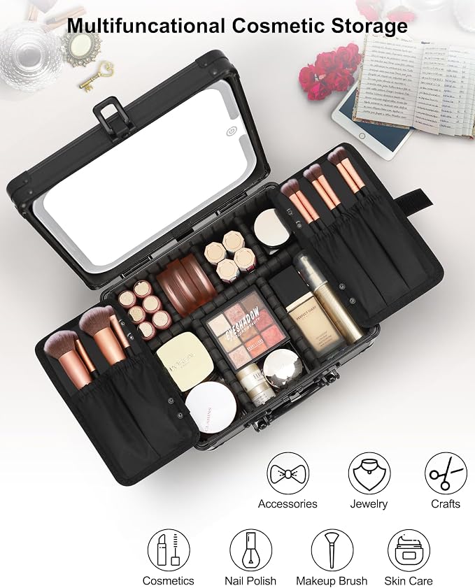 Relavel Makeup Bag with LED Mirror, Makeup Box Travel Train Case with - Image 6