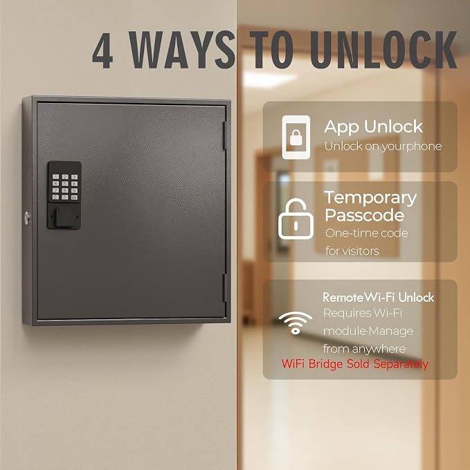 WeHere Smart Key Lock Box, Wall Mounted Key Cabinet - Image 3