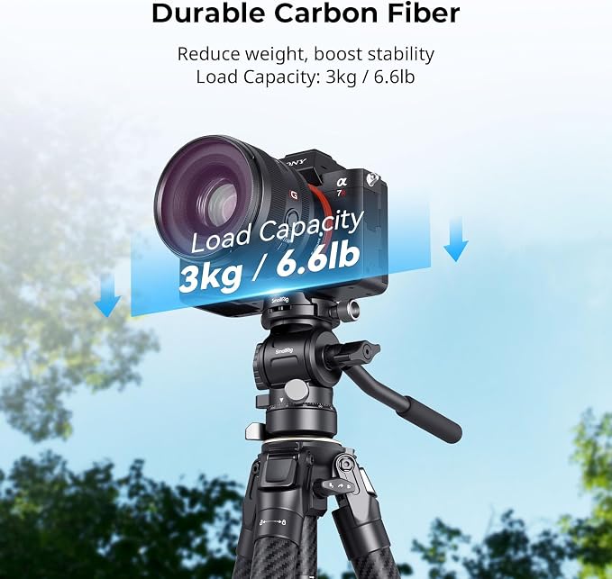 SmallRig Portable Carbon Fiber Travel Tripod Kit, 61.8'' Video Camera Tripod - Image 5