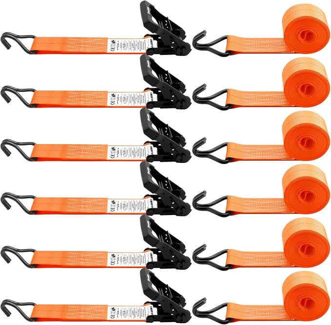 6 Pack 2 inch Ratchet Straps Heavy Duty J Hook 2 in x 15ft by SALUINOKI