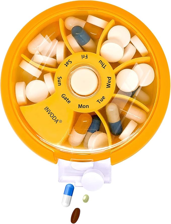 INVODA Weekly Pill Organizer 7 Compartment Rotating Pill Box - Image 2