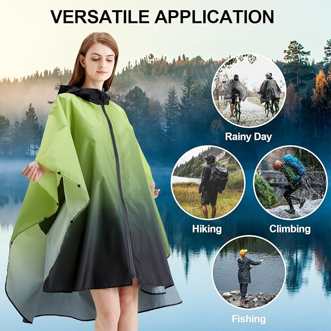 Rain Poncho Jacket Coat Hooded Zipper Style - Image 6