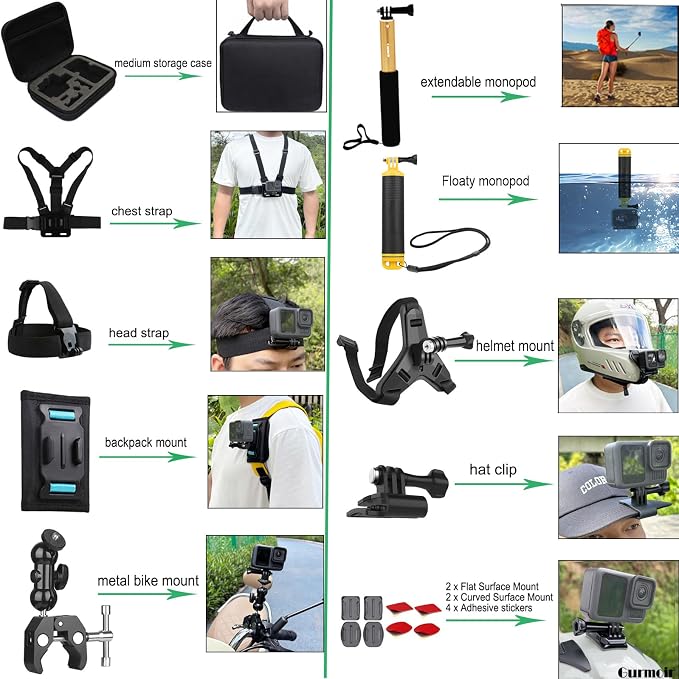 Gurmoir Accessory Kit for Osmo Action 5 pro 4/Insta 360 X5 X4 X3/Go Pro Hero13 - Image 5
