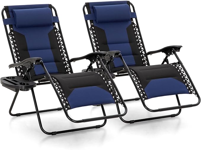 MFSTUDIO Padded Zero Gravity Chair Set of 2, Folding Patio Lounge Recliner by MFSTUDIO