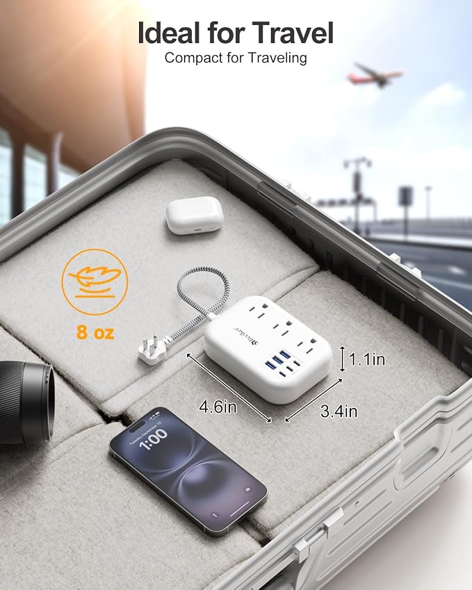 Short Extension Cord 2 Foot- 6 USB Travel Power Strip - Image 4