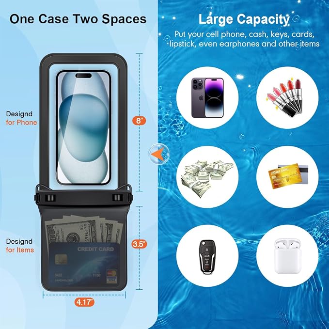 Double Space Waterproof Phone Pouch, 2 Pack Waterproof Phone Case - Image 2